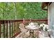 A cozy balcony overlooking a wooded area, with seating and a table at 909 Wentworth Ct, Alpharetta, GA 30022