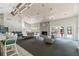 Large lounge with vaulted ceiling, stone fireplace, neutral couches, and lots of natural light at 909 Wentworth Ct, Alpharetta, GA 30022