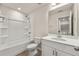 Bathroom features tub/shower combo, white vanity with a single sink, and modern finishes at 423 Murphy Ave, Canton, GA 30114