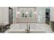 Contemporary main bathroom featuring a soaking tub, double vanity, elegant fixtures, and modern mirrors at 1191 W Conway Dr, Atlanta, GA 30327