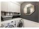 Functional laundry room featuring modern washer and dryer, ample storage cabinets, and stylish decor at 1450 Crescent Walk, Decatur, GA 30033