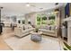 Cozy living room featuring a large sectional sofa, a fireplace, and a view of the backyard at 1450 Crescent Walk, Decatur, GA 30033