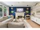 Comfortable living room with a fireplace, white built-ins, and large windows showcasing the outdoor scenery at 1450 Crescent Walk, Decatur, GA 30033