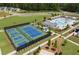Aerial view showcasing tennis and pickle ball courts alongside community pool and clubhouse at 419 Southland Cir, Canton, GA 30115