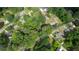 Aerial view of neighborhood with a lot of surrounding trees at 50 Woodland St, Buford, GA 30518
