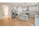 Modern kitchen featuring stainless steel appliances, gray cabinets, kitchen island, and pendant lighting at 2463 Whites Rdg, Decatur, GA 30034