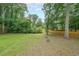 Large, flat backyard featuring green grass and mature trees at 1192 Sandalwood Dr, Lawrenceville, GA 30043