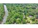 An aerial view of the property shows a beautiful home surrounded by mature trees and a river at 5025 Oak Bluff Ct, Atlanta, GA 30350