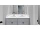 Bathroom featuring a double sink vanity and gray cabinetry, offering plenty of storage at 212 Birchwood Row, Canton, GA 30115