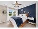 Cozy bedroom features a navy accent wall, plush bedding, bedside table, and a large window for natural light at 2865 Ivey Oaks Ln, Roswell, GA 30076