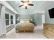 Bright main bedroom featuring tray ceilings, ceiling fan, and natural light at 2865 Ivey Oaks Ln, Roswell, GA 30076