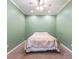 This bedroom features carpet floors, light green walls, a ceiling fan, and neutral comforter at 2810 Promenade Pl, Buford, GA 30519