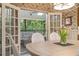 View of the outdoor patio with comfortable seating, accessible through French doors from the dining area at 2080 Old Dominion Rd, Atlanta, GA 30350