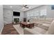 Comfortable living room with a fireplace, large windows, and a plush white sectional sofa at 3525 Elder Field Ln, Cumming, GA 30040