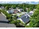 Overhead view of a cozy neighborhood with well-maintained homes, mature trees, and lush green lawns at 4584 Brook Farms Dr, Duluth, GA 30096