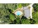 Aerial view of an estate home with an inviting, private pool surrounded by mature trees at 7590 Chaparral Dr, Atlanta, GA 30350