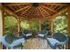Interior view of gazebo with wooden ceiling and four chairs at 7590 Chaparral Dr, Atlanta, GA 30350