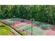 A community boasts multiple tennis courts surrounded by lush trees and well maintained grounds at 2641 Loch Way, Snellville, GA 30039