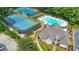 Aerial view of the neighborhood clubhouse, tennis courts and pool at 915 Chipley Ct, Marietta, GA 30062
