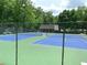 Community tennis courts surrounded by a fence and lush green trees and foliage at 1935 Shrader Ct, Lawrenceville, GA 30044