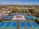 Aerial view of community tennis courts with lush landscaping, near parking and clubhouse at 962 Manor Parc Dr, Decatur, GA 30033