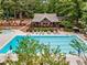 Community pool area with lounge chairs and umbrellas, perfect for relaxation and recreation at 13037 Overlook Pass, Roswell, GA 30075