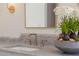 Close-up of a bathroom vanity with a modern faucet and decorative plant at 375 Chattahoochee St, Roswell, GA 30075
