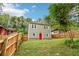Backyard view of two-story home with red door and fenced-in yard at 1393 Westview Sw Dr, Atlanta, GA 30310