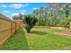 Fenced backyard with lush green grass and mature trees, perfect for Gathering fun at 4129 Pepperdine Dr, Decatur, GA 30034