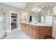 Elegant main bathroom featuring double vanity, and a walk-in glass shower at 2041 Democracy Dr, Buford, GA 30519