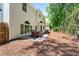 Backyard with a patio featuring an outdoor dining set and landscaped surroundings at 3174 Vickery Ne Dr, Marietta, GA 30066