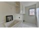 Functional laundry room equipped with sink, storage cabinets, and a window at 340 Kincardine Way, Alpharetta, GA 30022