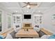 Well-lit living room with fireplace, coffered ceilings and hardwood flooring at 111 Jeffrey Pl, Smyrna, GA 30082