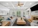 Cozy living room with fireplace, coffered ceilings, and hardwood floors at 111 Jeffrey Pl, Smyrna, GA 30082