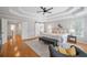 Spacious main bedroom features tray ceilings, many windows, and hardwood floors at 111 Jeffrey Pl, Smyrna, GA 30082