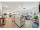 Open-concept living area with hardwood floors, comfortable seating, and a clear view into the modern kitchen at 1451 Stephens View Dr, Loganville, GA 30052