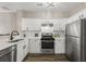Modern kitchen with stainless steel appliances, white cabinets, and stylish backsplash at 7077 Biltmore Trce, Lithonia, GA 30058