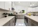 Modern kitchen features gray and white cabinets, stainless steel appliances, and white marble floors at 2155 Venetian Sw Dr, Atlanta, GA 30311