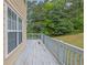 Open back deck features a fenced railing and treeline in the distance at 2530 River Run Dr, Dacula, GA 30019