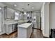 Well-lit kitchen with stainless steel appliances, gray cabinets, hardwood floors, and center island at 2132 Arnage Dr, Lithonia, GA 30058