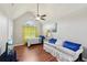 Spare bedroom with a high ceiling and an oversized arched window with beautiful curtains at 701 Fir Chase, Fairburn, GA 30213