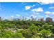 Stunning city skyline view from lush green neighborhood, framed by trees and a bright blue sky with fluffy white clouds at 3820 Roswell Ne Rd # 1001, Atlanta, GA 30342