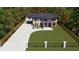 Aerial view of a modern home surrounded by lush greenery and a long driveway at 1349 Oak Road, Lilburn, GA 30047