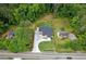 Aerial view of a modern home with a spacious yard, surrounded by lush greenery in a quiet neighborhood at 1349 Oak Road, Lilburn, GA 30047