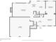 First-floor plan highlighting the kitchen, living room, garage, and entry layout with measurements at 523 Huntgate Rd, Woodstock, GA 30189