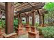 Beautiful brick and wood pergola with garden pathway and well-maintained landscaping, for peaceful outdoor enjoyment at 1850 Cotillion Dr # 3215, Atlanta, GA 30338