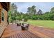 Inviting deck with stylish outdoor seating, perfect for relaxation and enjoying the tranquil wooded views at 2864 Winder Hwy, Dacula, GA 30019