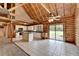 Bright kitchen has white cabinets, an island, and a view to the backyard at 2864 Winder Hwy, Dacula, GA 30019