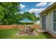 Outdoor patio area with seating under a large umbrella, ideal for relaxation and entertaining outdoors at 3217 New Rutledge Nw Rd, Kennesaw, GA 30152