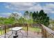 Wooden deck overlooking a tree-filled yard with a glass top table at 2121 Silva Ct, Conley, GA 30288